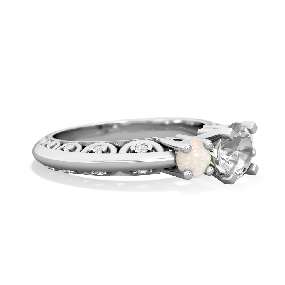 White Topaz Art Deco Eternal Embrace Engagement 14K White Gold ring C2003