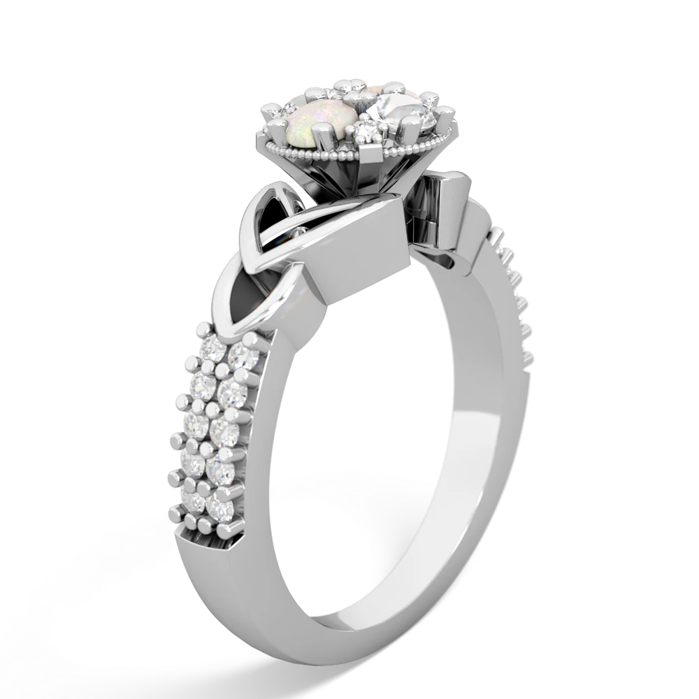 White Topaz Celtic Knot Cluster Engagement 14K White Gold ring R26443RD