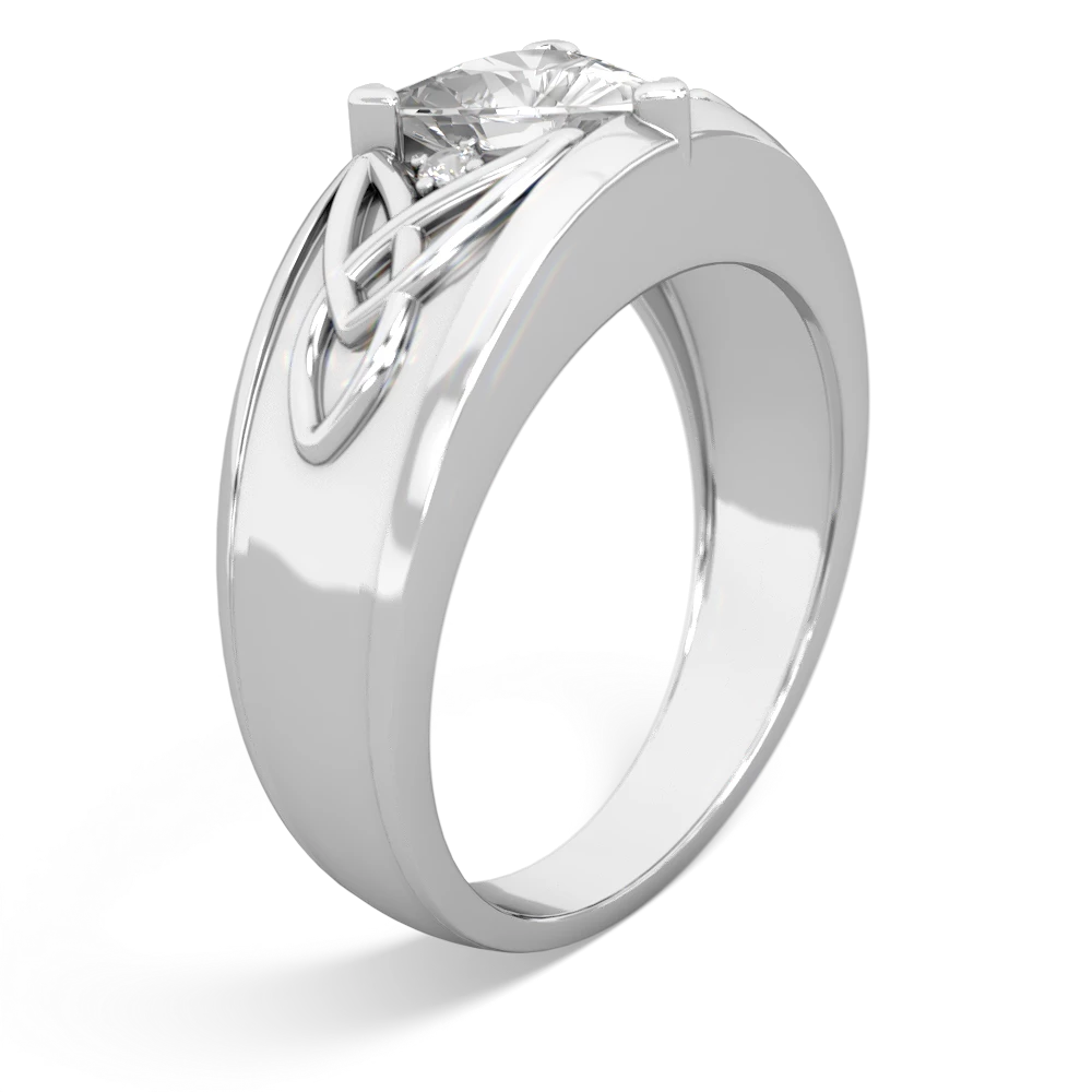 White Topaz Celtic Trinity Knot Men's 14K White Gold ring R0440