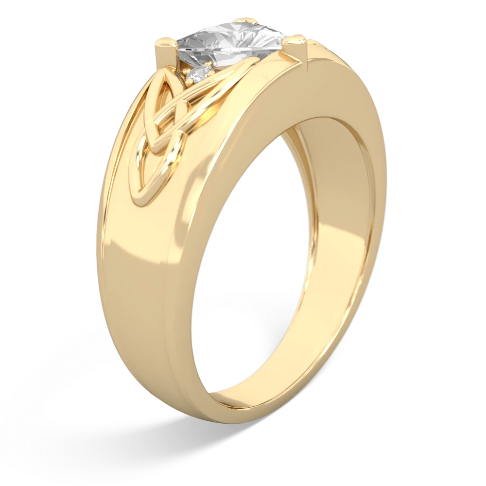 White Topaz Celtic Trinity Knot Men's 14K Yellow Gold ring R0440