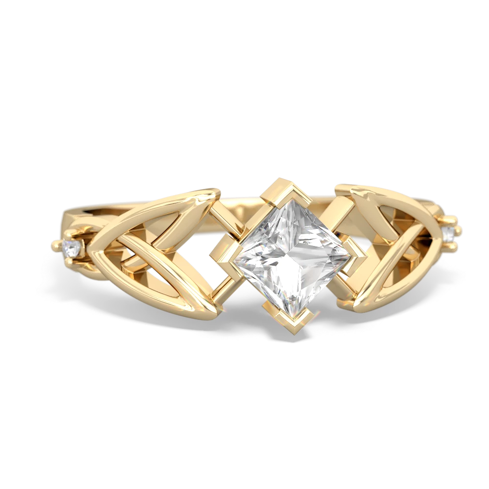 White Topaz Celtic Knot Princess 14K Yellow Gold ring R3349