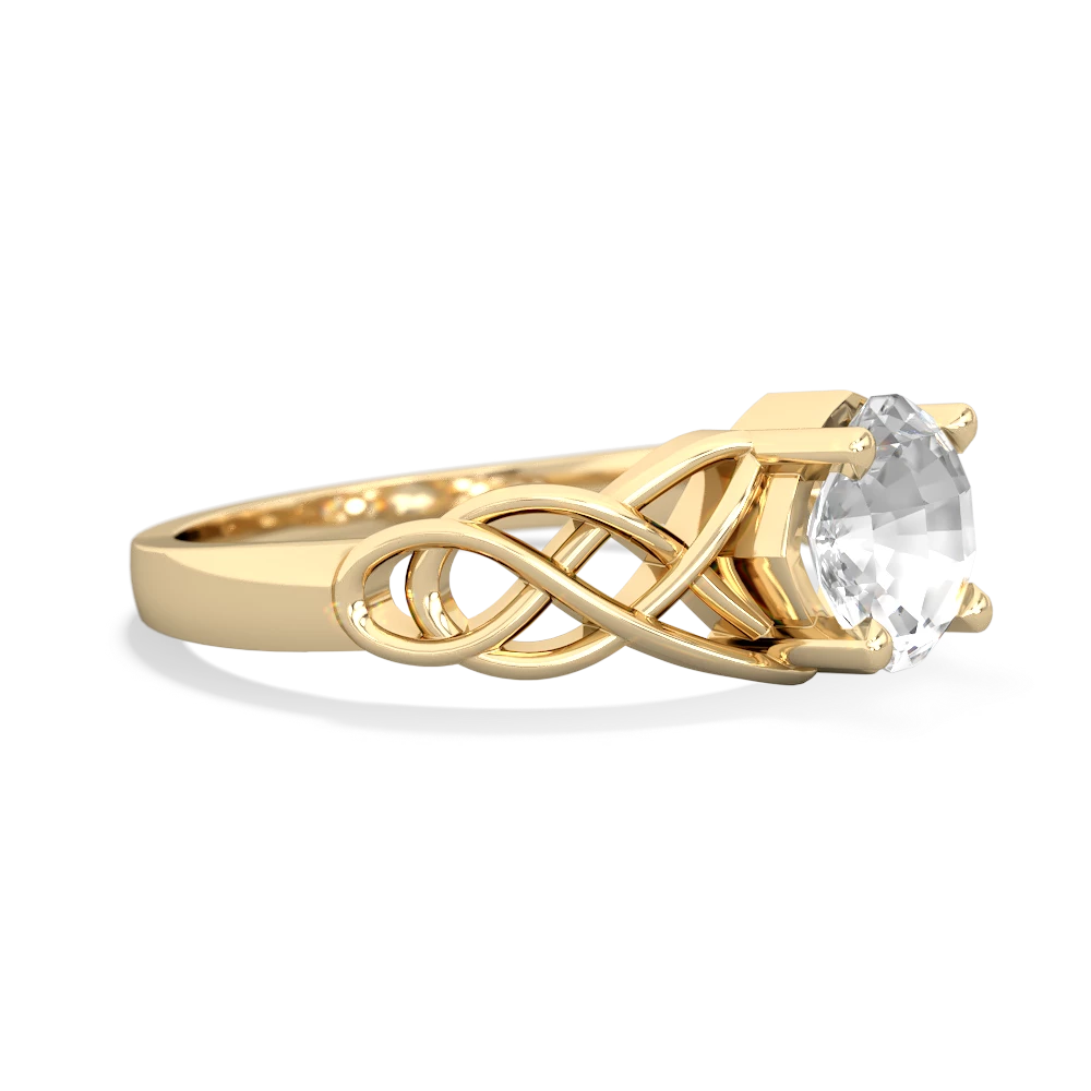 White Topaz Checkerboard Cushion Celtic Knot 14K Yellow Gold ring R5000