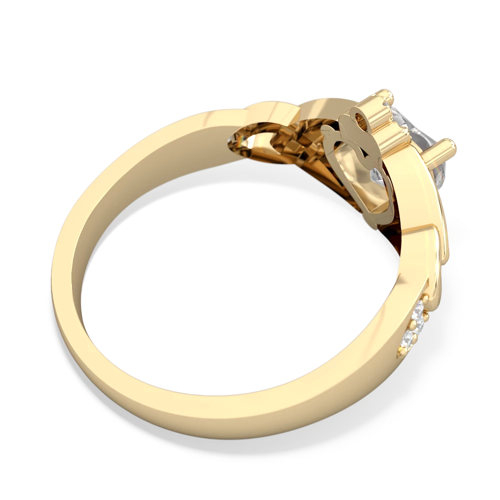 White Topaz Claddagh Celtic Knot Diamond 14K Yellow Gold ring R5001