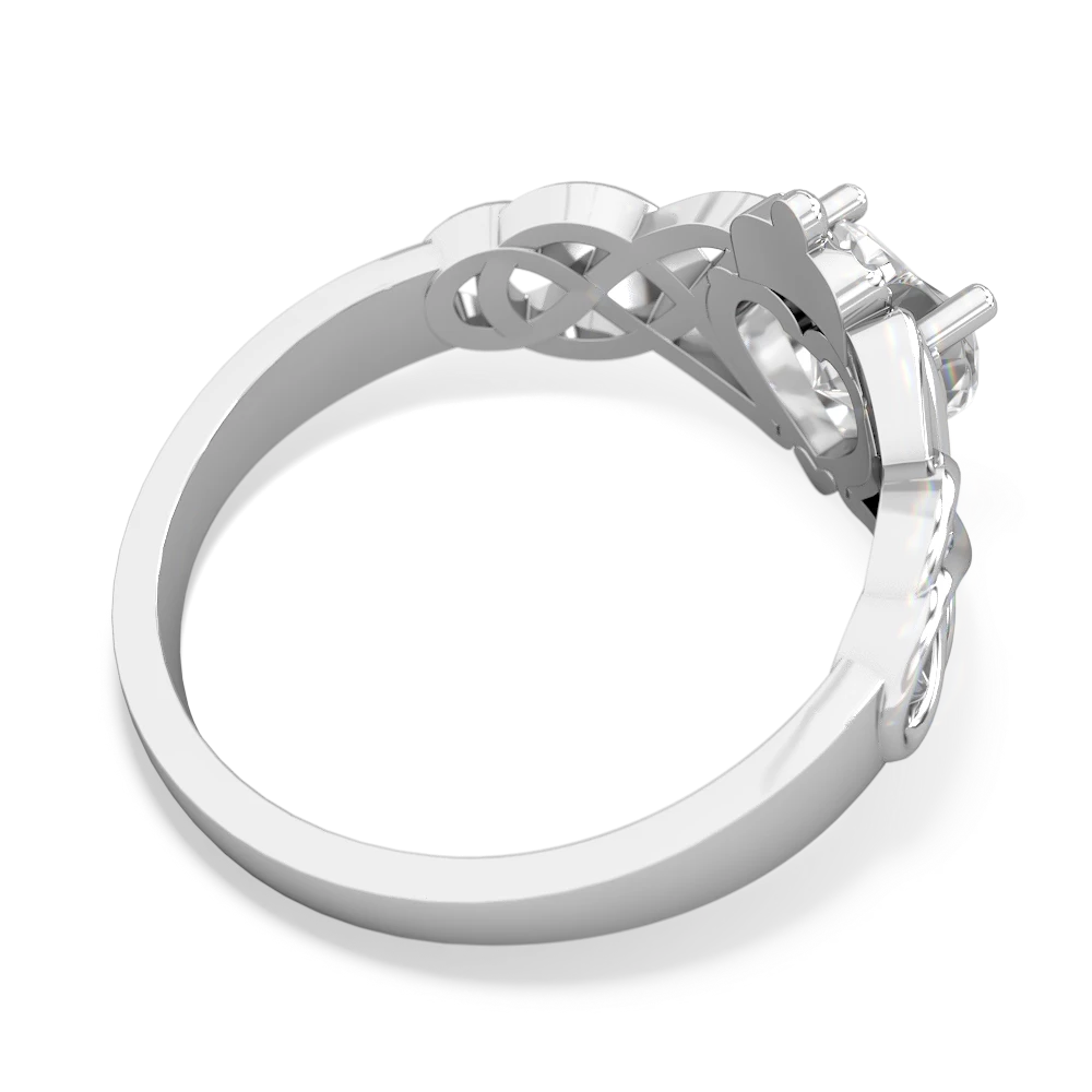 White Topaz Claddagh Celtic Knot 14K White Gold ring R2367