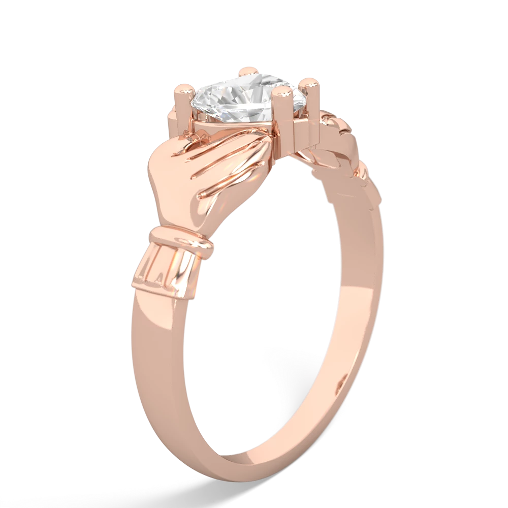 White Topaz Claddagh Diamond Crown 14K Rose Gold ring R2372