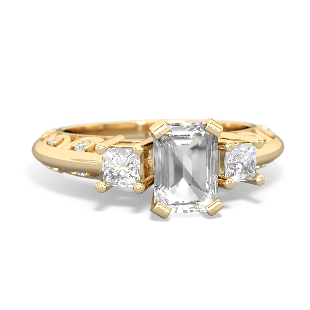 White Topaz Art Deco Diamond 7X5 Emerald-Cut Engagement 14K Yellow Gold ring R20017EM