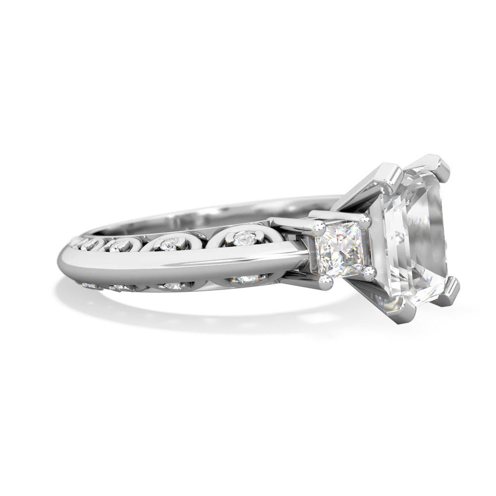 White Topaz Art Deco Diamond 8X6 Emerald-Cut Engagement 14K White Gold ring R20018EM