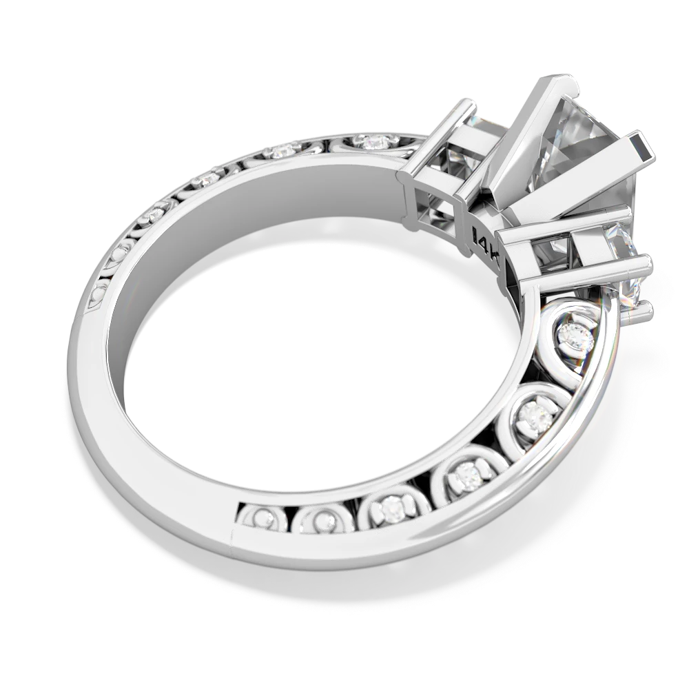 White Topaz Art Deco Diamond 8X6 Emerald-Cut Engagement 14K White Gold ring R20018EM