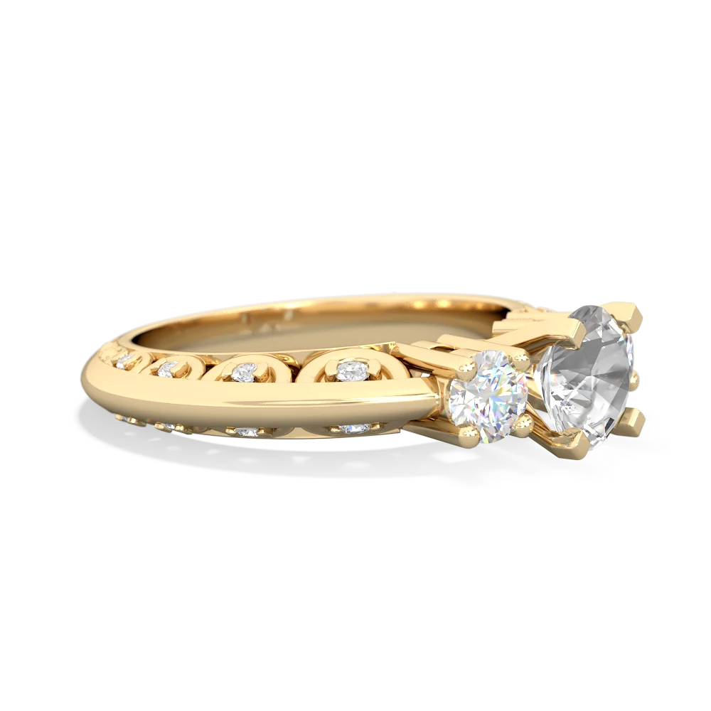 White Topaz Art Deco Diamond 6Mm Round Engagment 14K Yellow Gold ring R2003