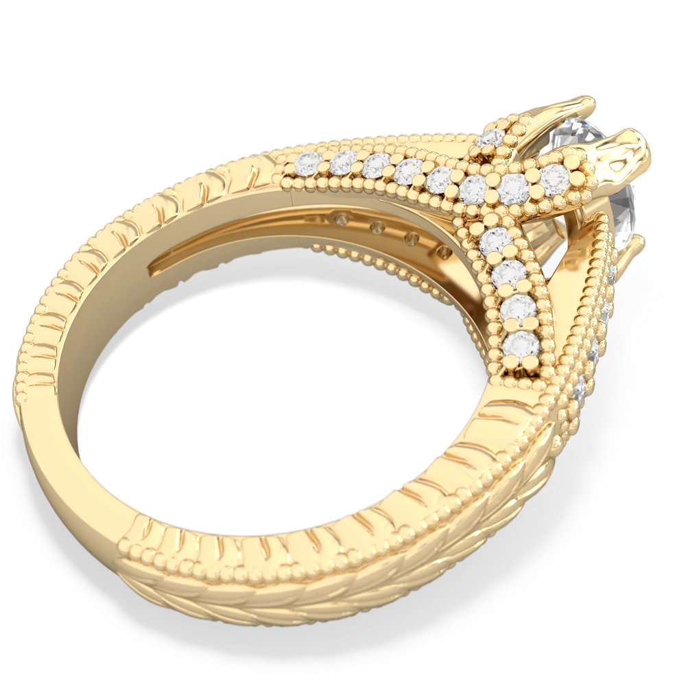 White Topaz Antique Style Milgrain Diamond 14K Yellow Gold ring R2028