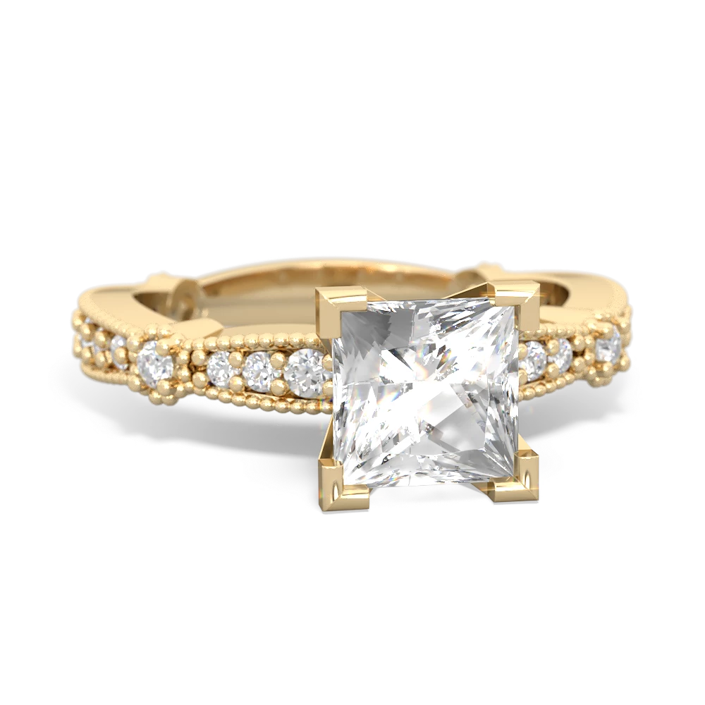 White Topaz Sparkling Tiara 6Mm Princess 14K Yellow Gold ring R26296SQ