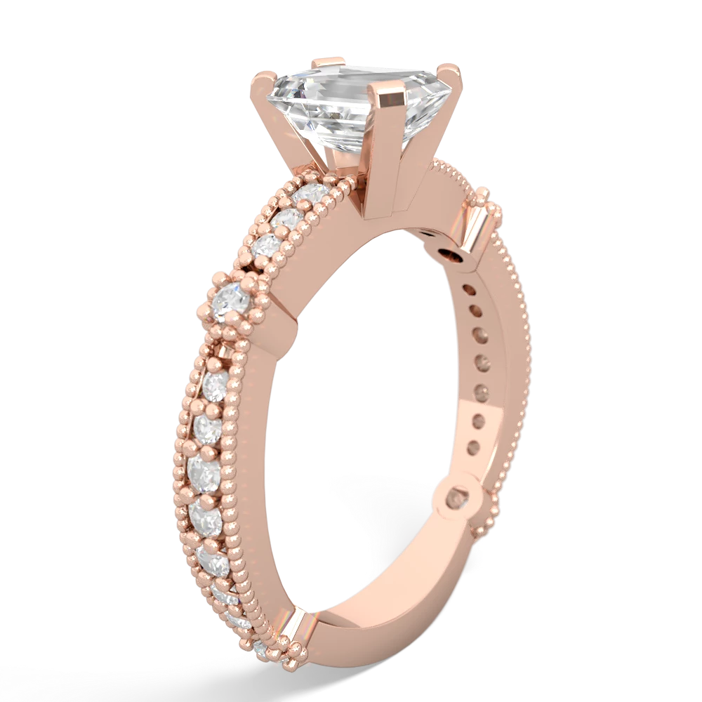 White Topaz Sparkling Tiara 7X5mm Emerald-Cut 14K Rose Gold ring R26297EM