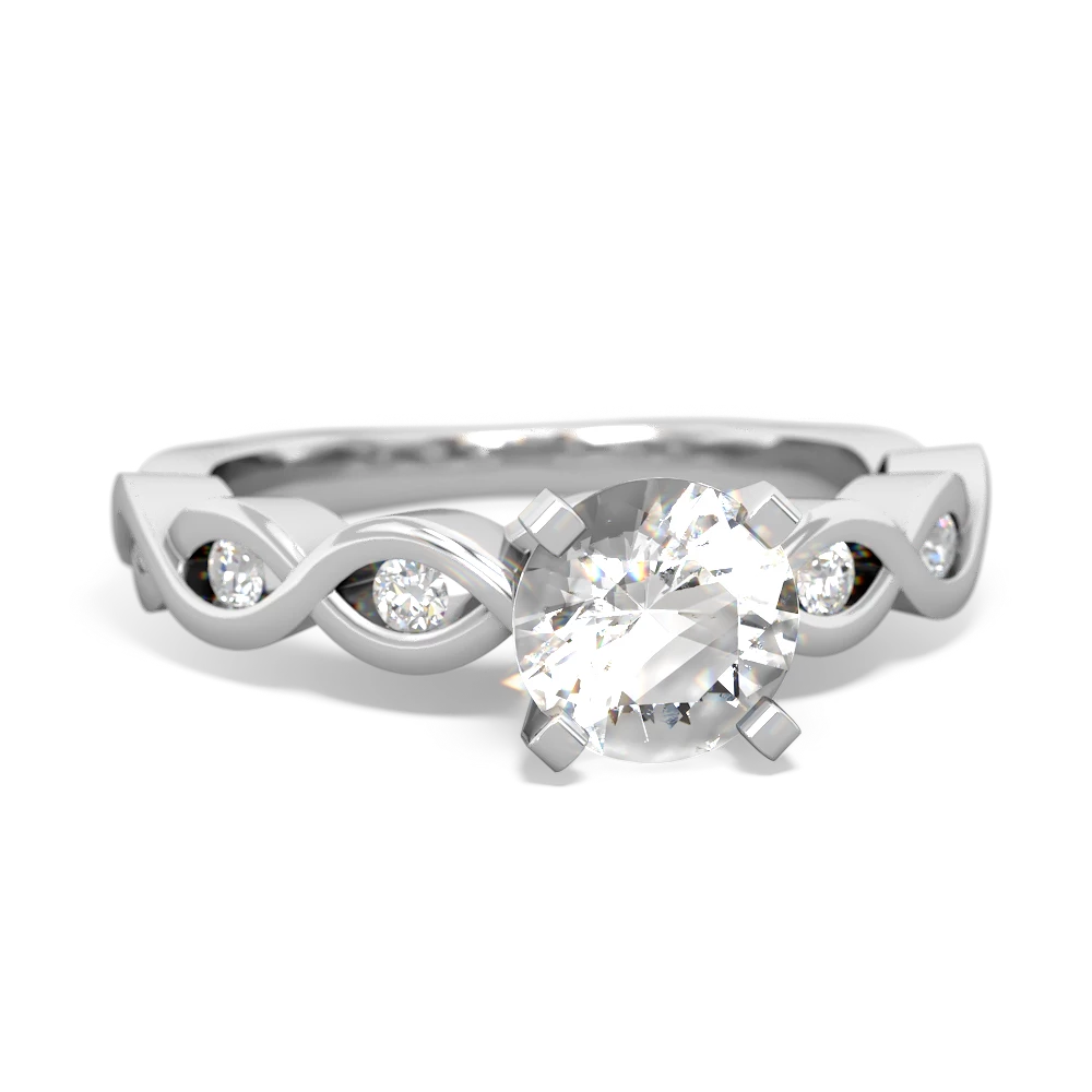 White Topaz Infinity 6Mm Round Engagement 14K White Gold ring R26316RD