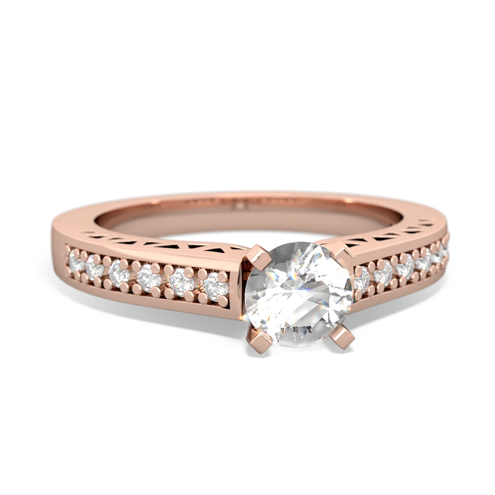 White Topaz Art Deco Engagement 5Mm Round 14K Rose Gold ring R26355RD