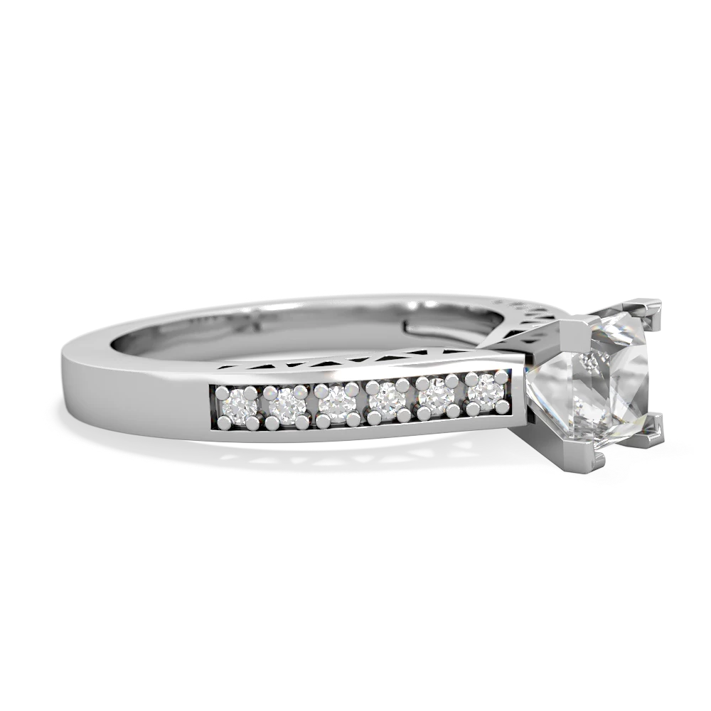 White Topaz Art Deco Engagement 5Mm Square 14K White Gold ring R26355SQ