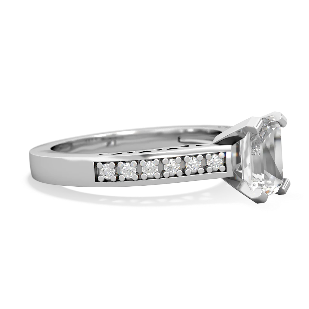 White Topaz Art Deco Engagement 7X5mm Emerald-Cut 14K White Gold ring R26357EM