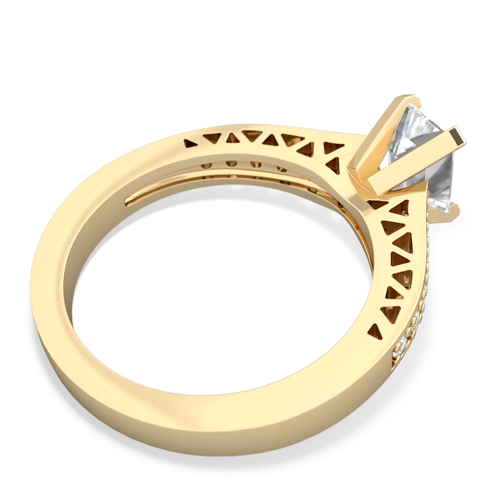 White Topaz Art Deco Engagement 7X5mm Emerald-Cut 14K Yellow Gold ring R26357EM