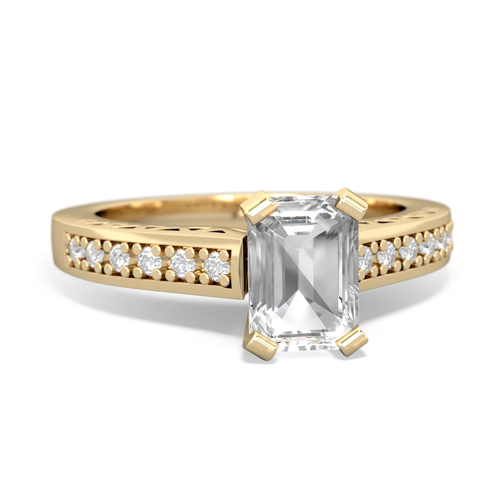 White Topaz Art Deco Engagement 7X5mm Emerald-Cut 14K Yellow Gold ring R26357EM