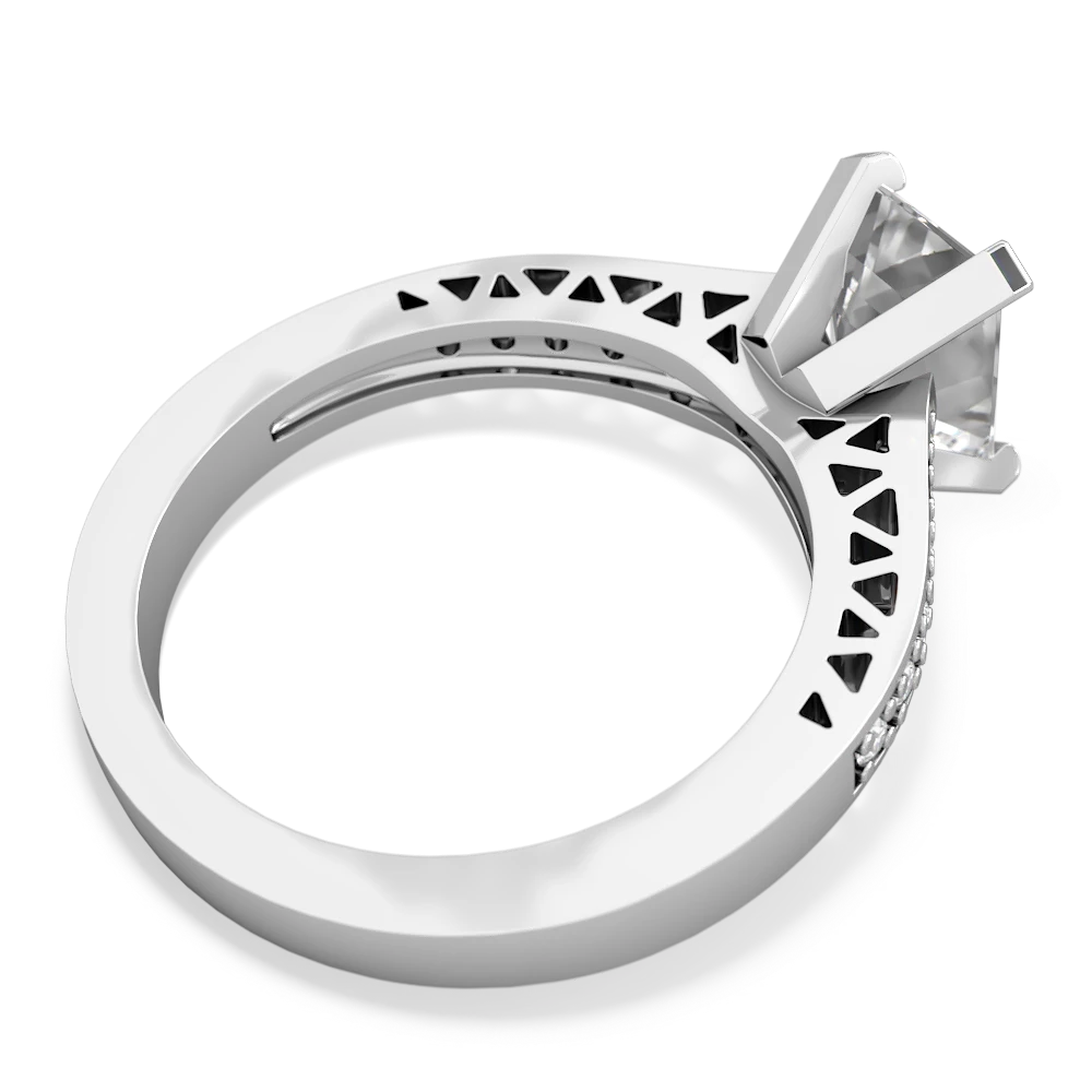 White Topaz Art Deco Engagement 8X6mm Emerald-Cut 14K White Gold ring R26358EM