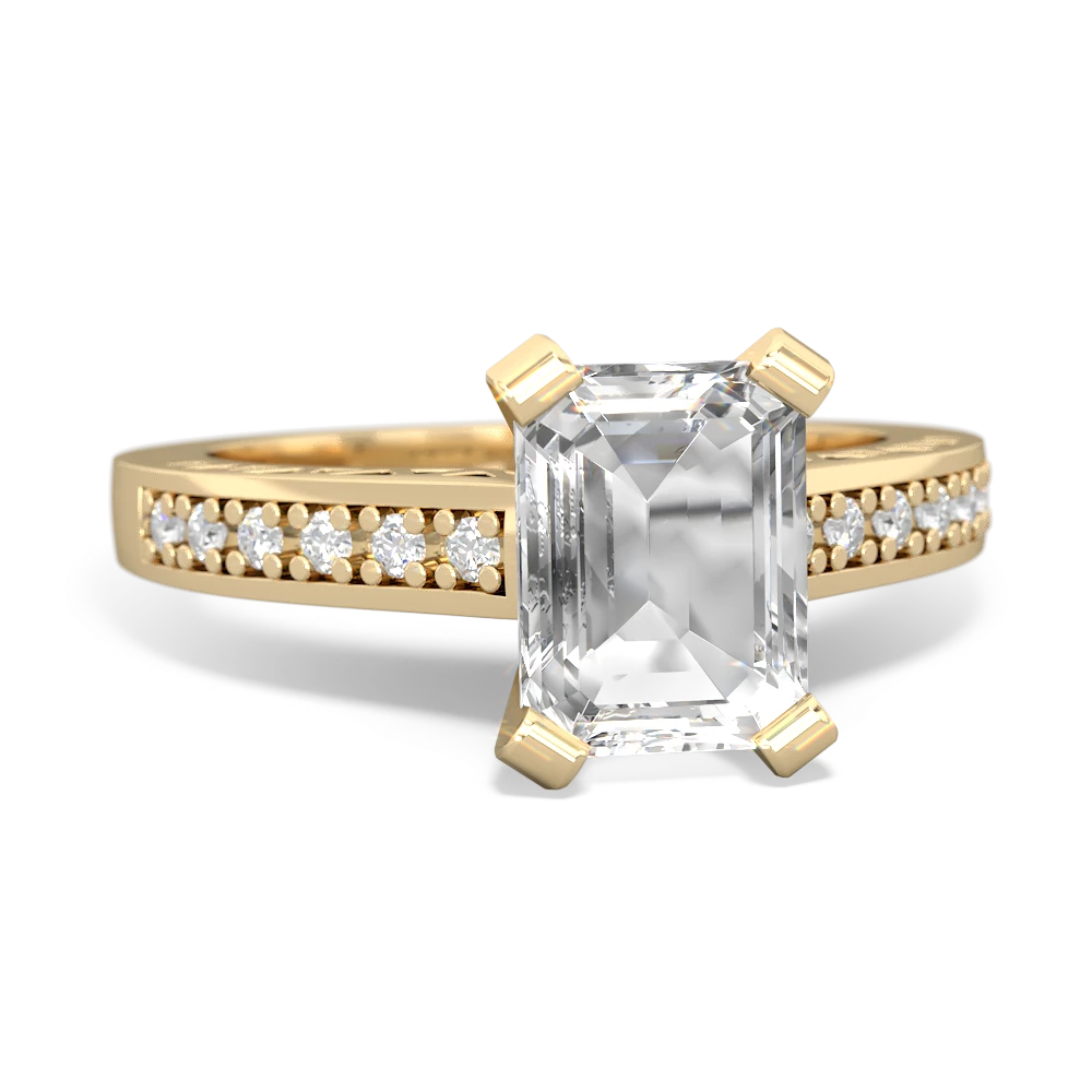 White Topaz Art Deco Engagement 8X6mm Emerald-Cut 14K Yellow Gold ring R26358EM