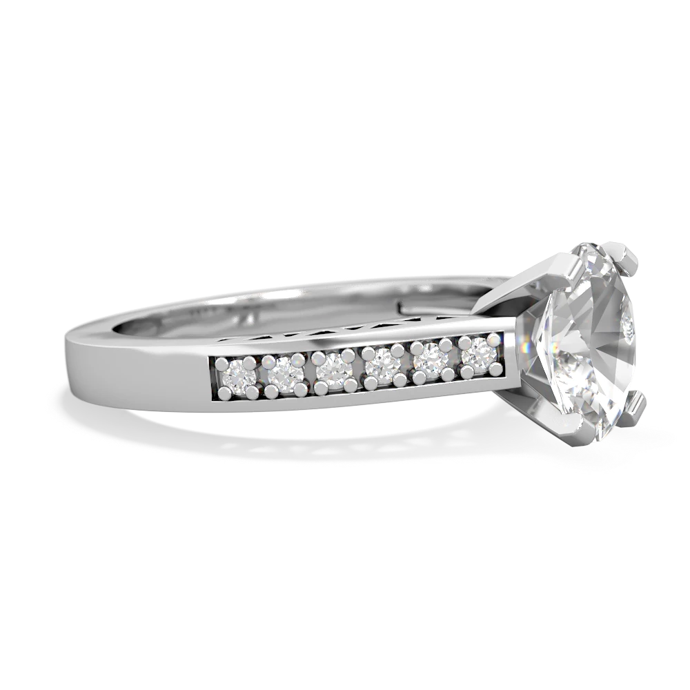 White Topaz Art Deco Engagement 8X6mm Oval 14K White Gold ring R26358VL