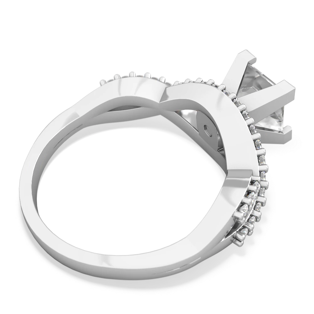 White Topaz Diamond Twist 6Mm Princess Engagment  14K White Gold ring R26406SQ