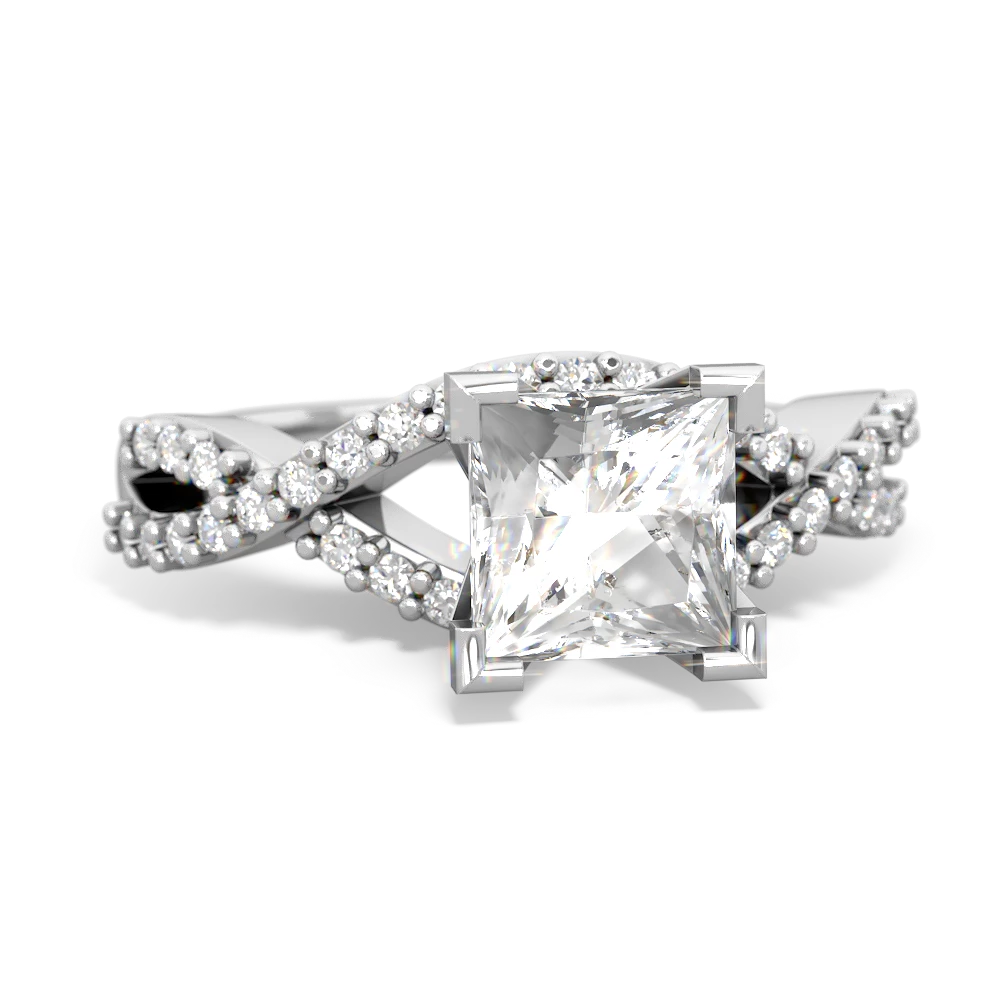 White Topaz Diamond Twist 6Mm Princess Engagment  14K White Gold ring R26406SQ