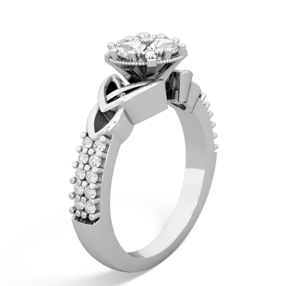 White Topaz Celtic Knot Cluster Engagement 14K White Gold ring R26443RD