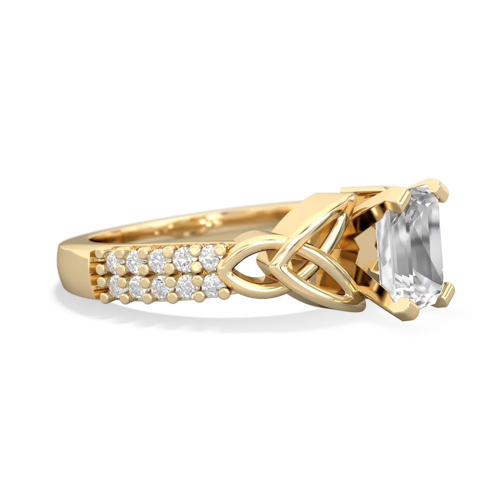 White Topaz Celtic Knot 7X5 Emerald-Cut Engagement 14K Yellow Gold ring R26447EM