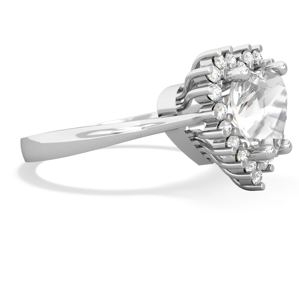 White Topaz Sparkling Halo Heart 14K White Gold ring R0391