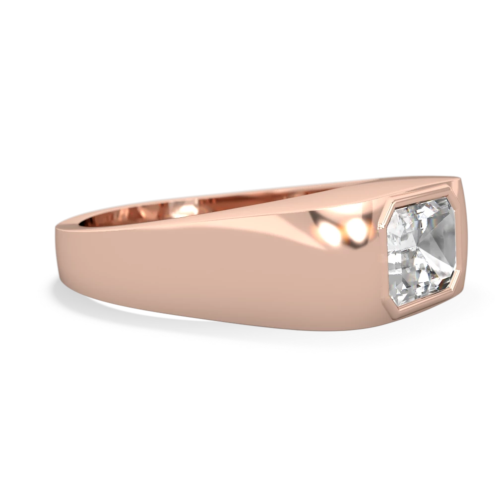 White Topaz Men's Emerald-Cut Bezel 14K Rose Gold ring R0410