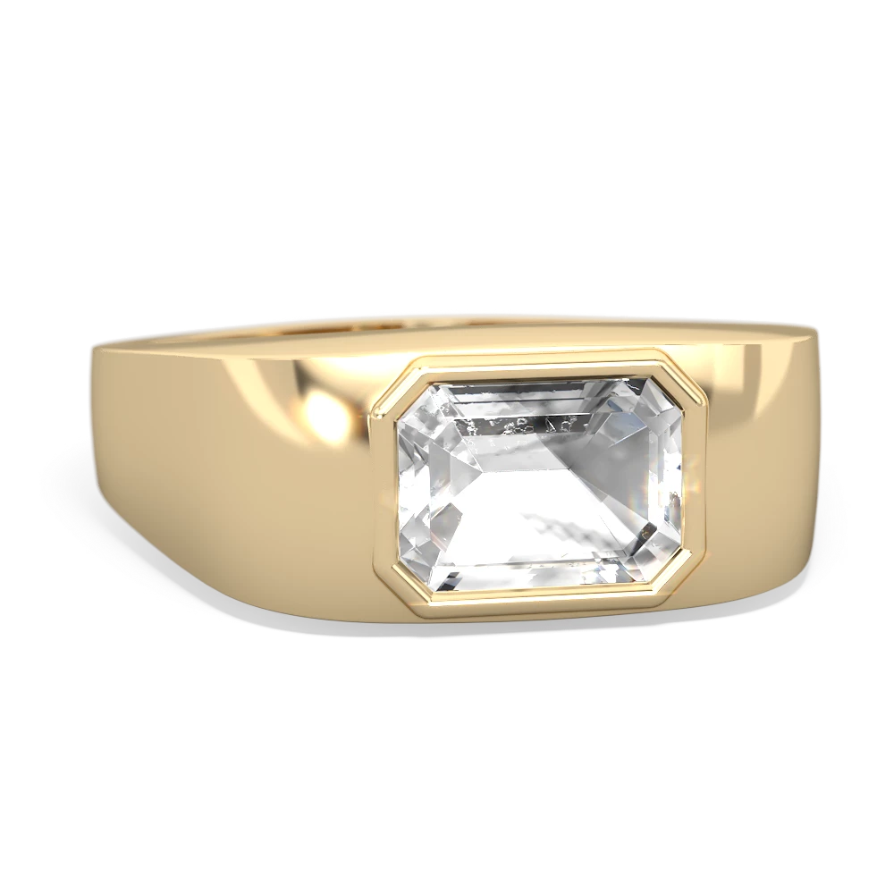 White Topaz Men's Emerald-Cut Bezel 14K Yellow Gold ring R0410