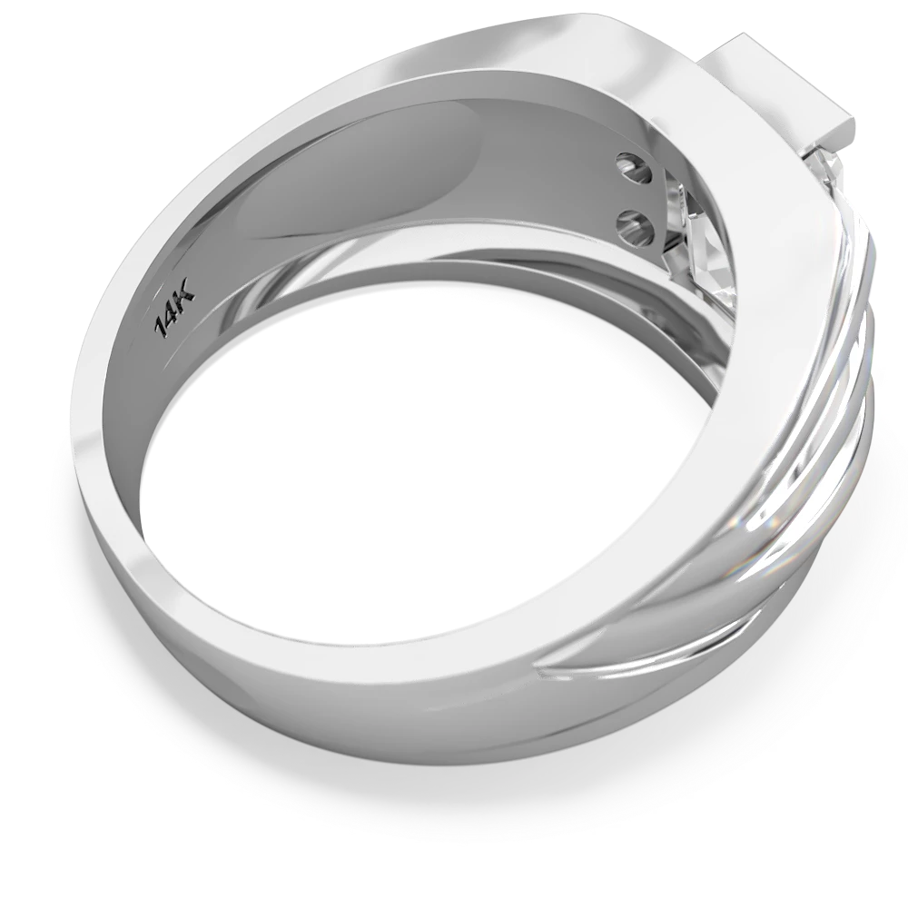 White Topaz Men's 9X7mm Emerald-Cut 14K White Gold ring R1835