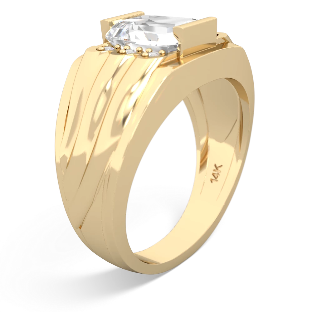 White Topaz Men's 9X7mm Emerald-Cut 14K Yellow Gold ring R1835