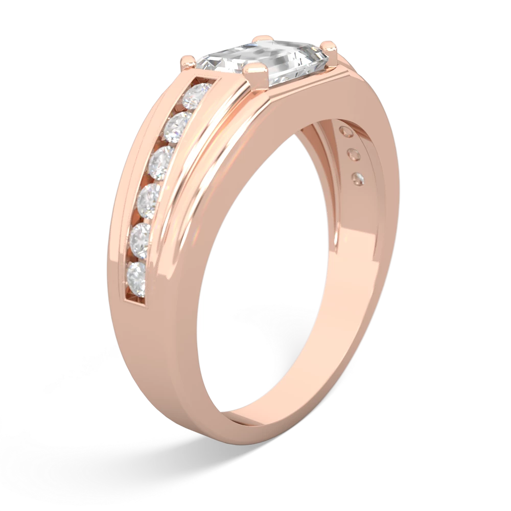 White Topaz Men's Diamond Channel 14K Rose Gold ring R0500