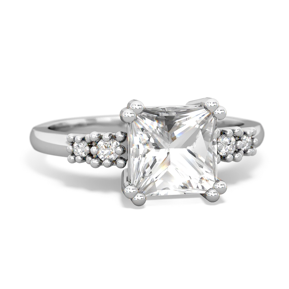 White Topaz Art Deco Princess 14K White Gold ring R2014
