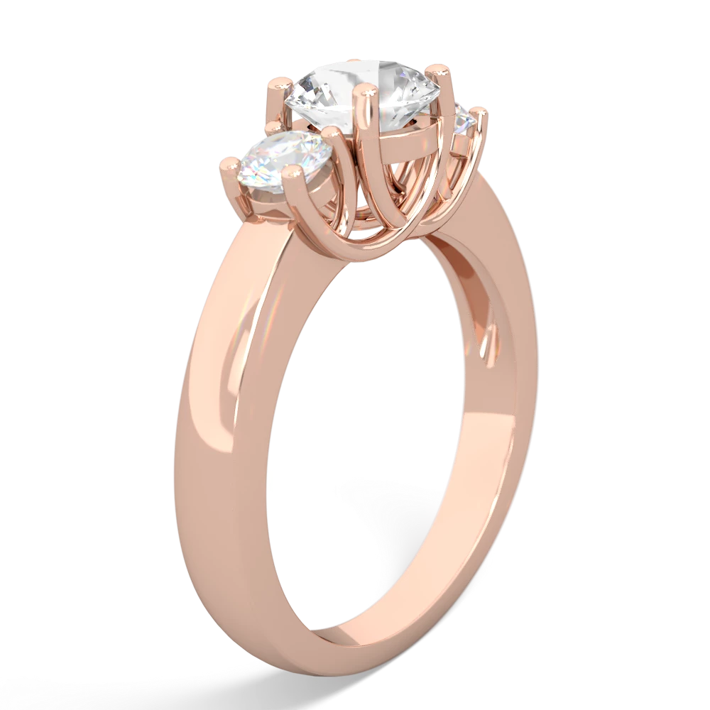 White Topaz Diamond Three Stone Round Trellis 14K Rose Gold ring R4018