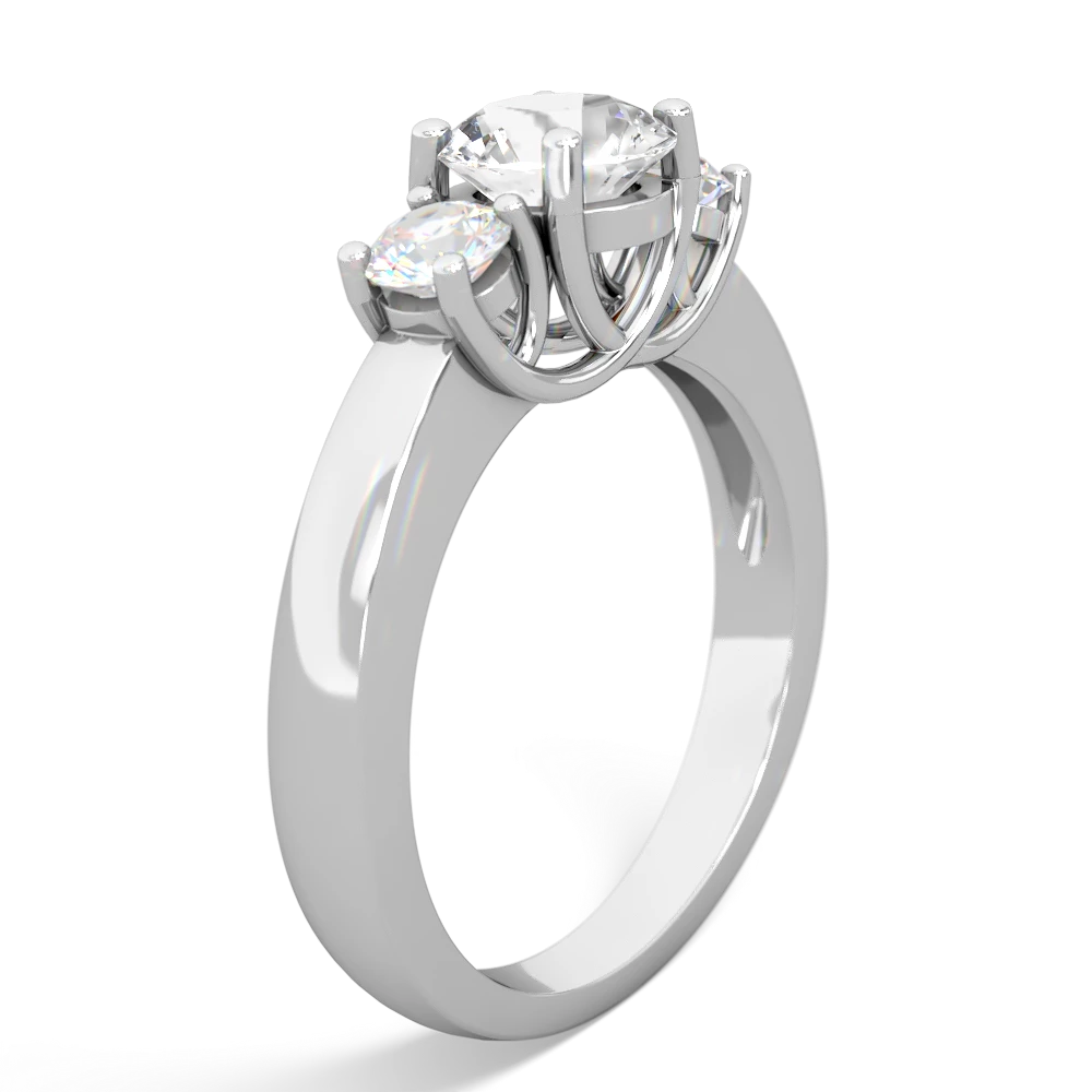 White Topaz Diamond Three Stone Round Trellis 14K White Gold ring R4018