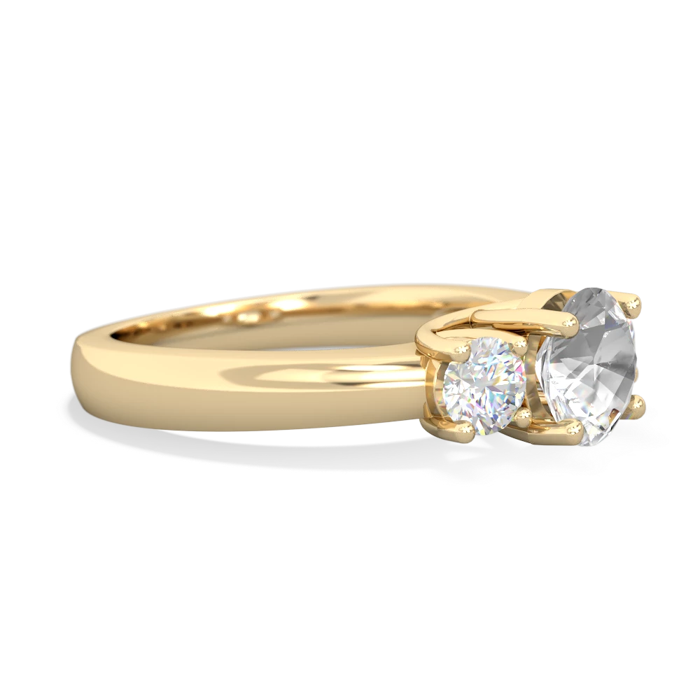 White Topaz Diamond Three Stone Round Trellis 14K Yellow Gold ring R4018