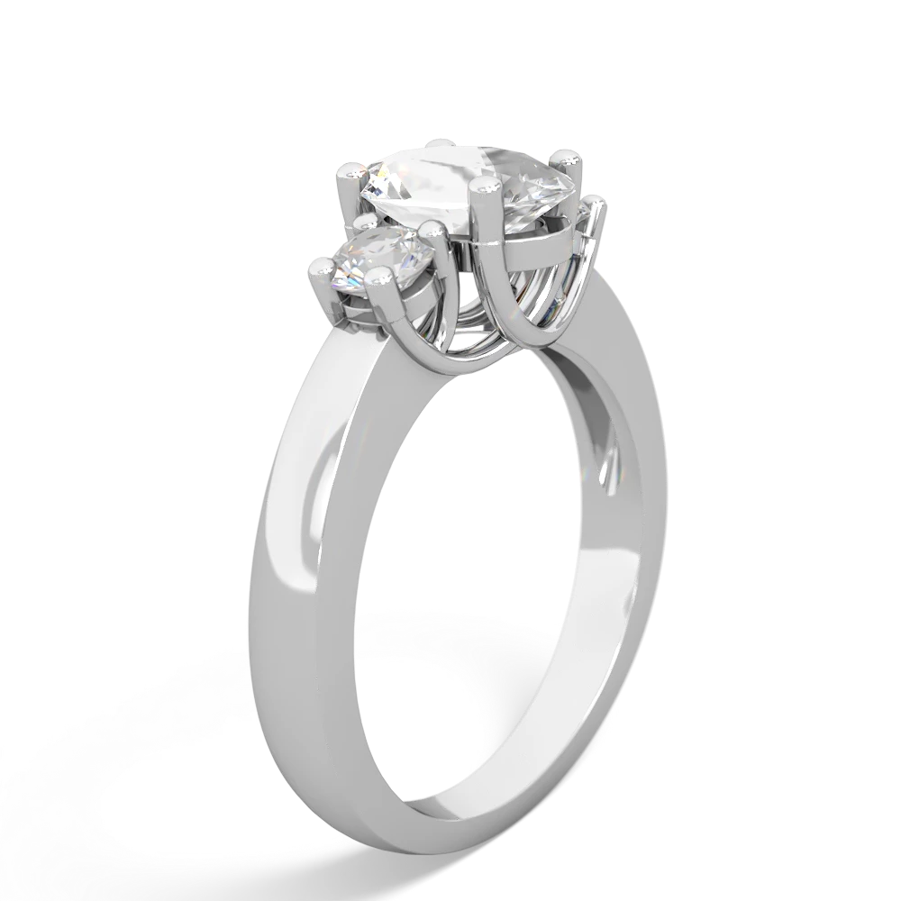 White Topaz Diamond Three Stone Oval Trellis 14K White Gold ring R4024