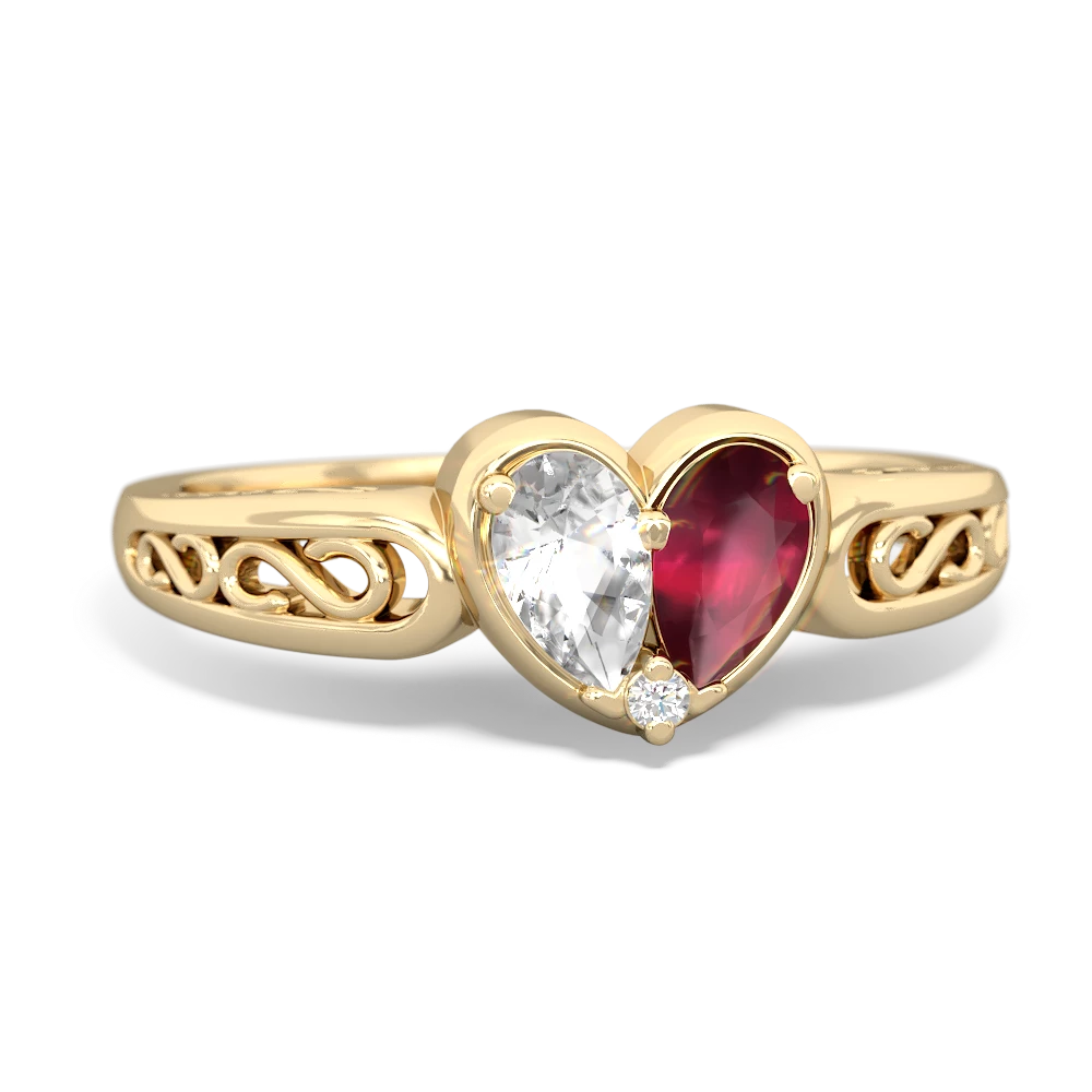 White Topaz Filligree 'One Heart' 14K Yellow Gold ring R5070
