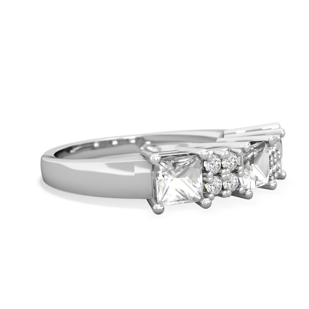 Garnet Three Stone Diamond Cluster 14K White Gold ring R2592