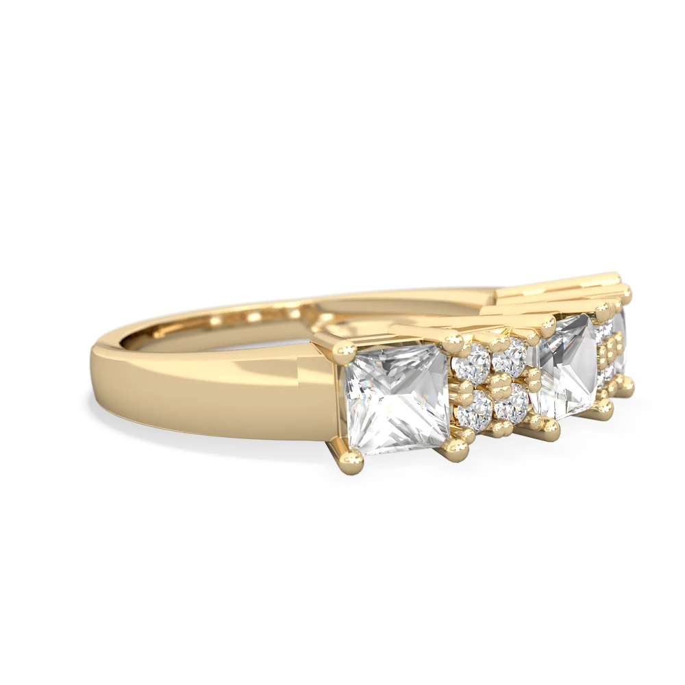 Sapphire Three Stone Diamond Cluster 14K Yellow Gold ring R2592