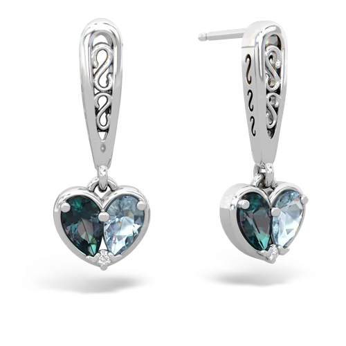 alexandrite-aquamarine filligree earrings
