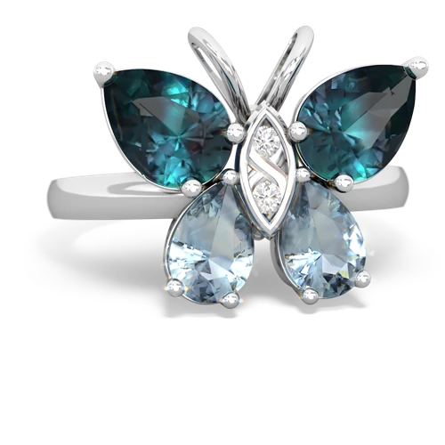 alexandrite-aquamarine butterfly ring