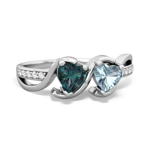 alexandrite-aquamarine double heart ring