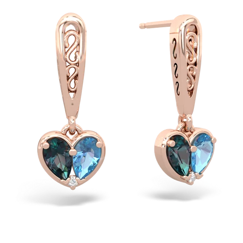 alexandrite-blue topaz filligree earrings