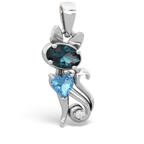alexandrite-blue topaz kitten pendant