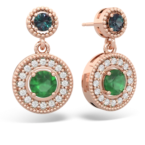 alexandrite-emerald halo earrings