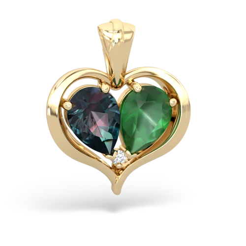 alexandrite-emerald half heart whole pendant